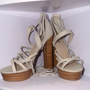Elegant Beige Strappy Platform Heels